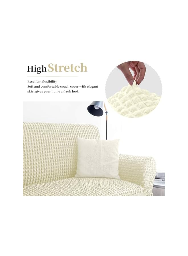 Green Tiger غطاء أريكة مع تنورة، غطاء أريكة مرن عالي، غطاء أريكة قماش مرن غير قابل للانزلاق، أغطية أريكة ناعمة، واقي أثاث قابل للغسل لكرسي 1/2/3/4 (كرسي 3، 74-90 بوصة، أبيض) - Image 3