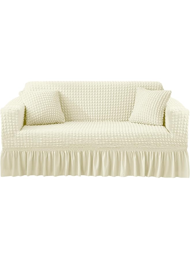 Green Tiger غطاء أريكة مع تنورة، غطاء أريكة مرن عالي، غطاء أريكة قماش مرن غير قابل للانزلاق، أغطية أريكة ناعمة، واقي أثاث قابل للغسل لكرسي 1/2/3/4 (كرسي 3، 74-90 بوصة، أبيض) - Image 1