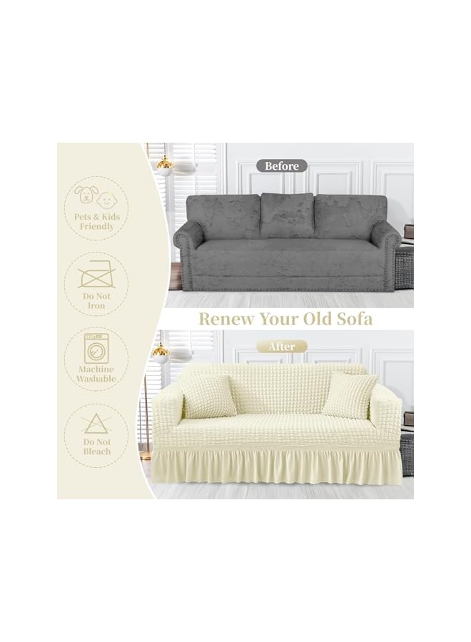 Green Tiger غطاء أريكة مع تنورة، غطاء أريكة مرن عالي، غطاء أريكة قماش مرن غير قابل للانزلاق، أغطية أريكة ناعمة، واقي أثاث قابل للغسل لكرسي 1/2/3/4 (كرسي 3، 74-90 بوصة، أبيض) - Image 2