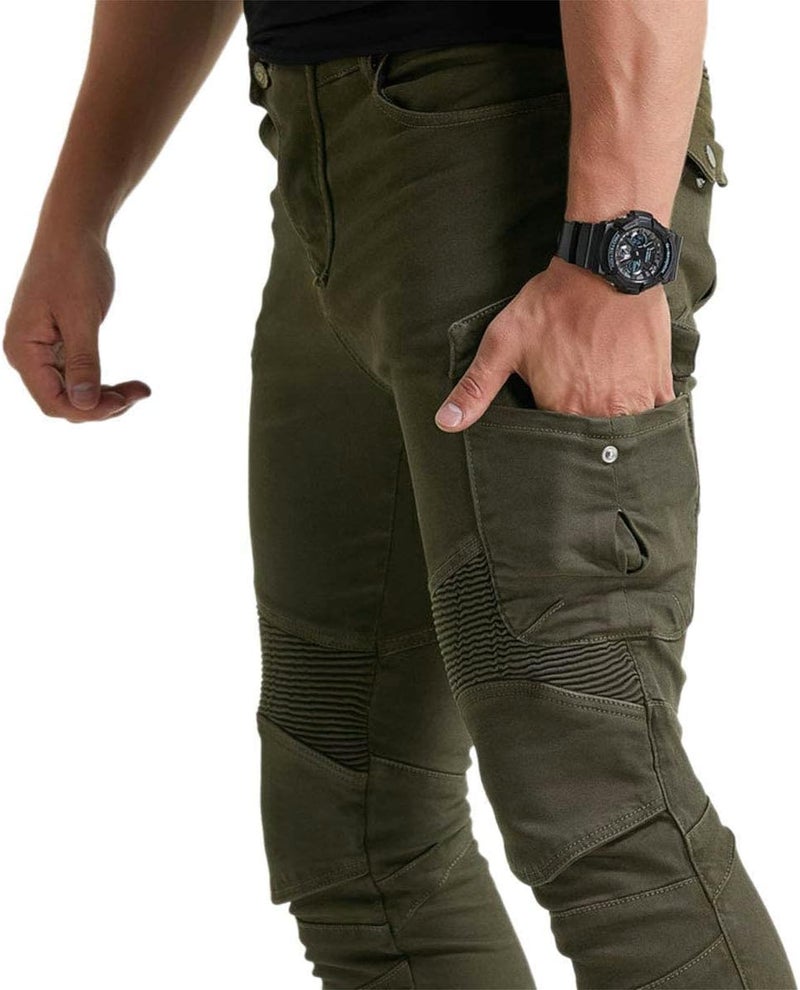 VNFOX Men's Motorcycle Riding Pants with Knee and Hip Armor Pads - Army Green - Image 3