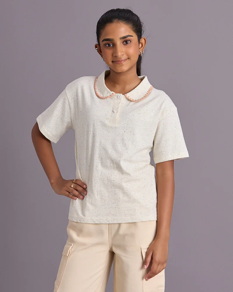 Redtag Senior Girls Ivory Peterpan Collar Top