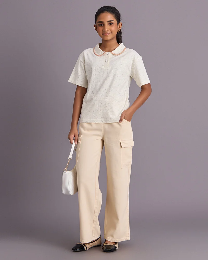 Redtag Senior Girls Ivory Peterpan Collar Top