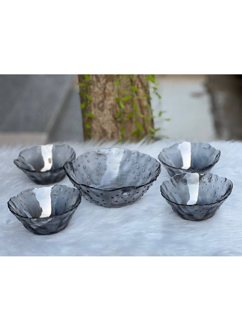 5-Piece Fruit Salad/Dessert Set Raised Polka-Dot Design Imported - Image 2