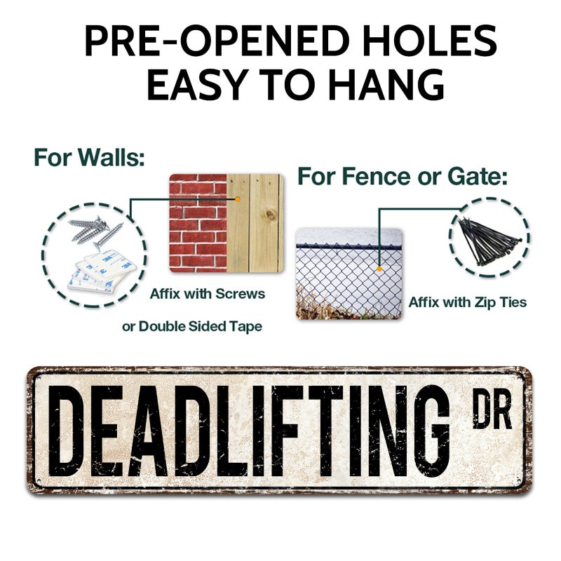 SOYAVE Tin Signs Home Decoration Deadlifting Sign Fan Deadlifting Weightlifting Powerlifting Street Sign Art Wall Decor Metal Sign 4"" x 16"" - Image 3