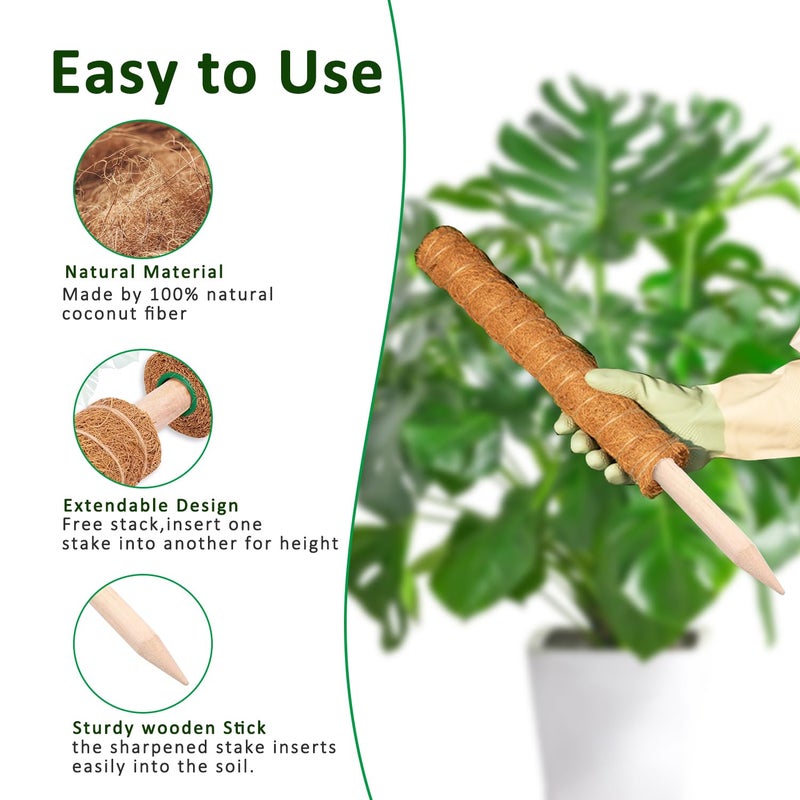 PLANTPOLEX Moss Pole, 2 Pack 17 Inch Monstera Plant Support for Climbing Plants Accessories Indoor, Stackable Moss Poles Plant Support Stakes, Coir Plant Pole Sticks for Potted Plants, Pothos, Philodendron - Image 3