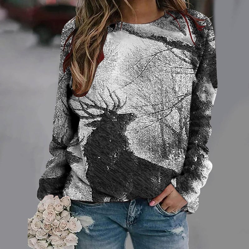 cheekyglo Women Halloween Casual Crewneck Sweatshirts Print Tops Long Sleeve Lightweight Oversized Fall Winter Pullover - Image 2