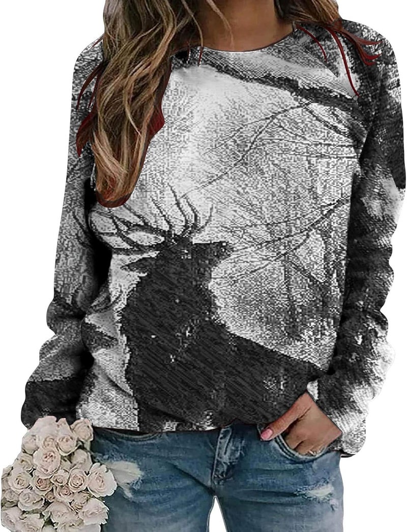 cheekyglo Women Halloween Casual Crewneck Sweatshirts Print Tops Long Sleeve Lightweight Oversized Fall Winter Pullover - Image 1