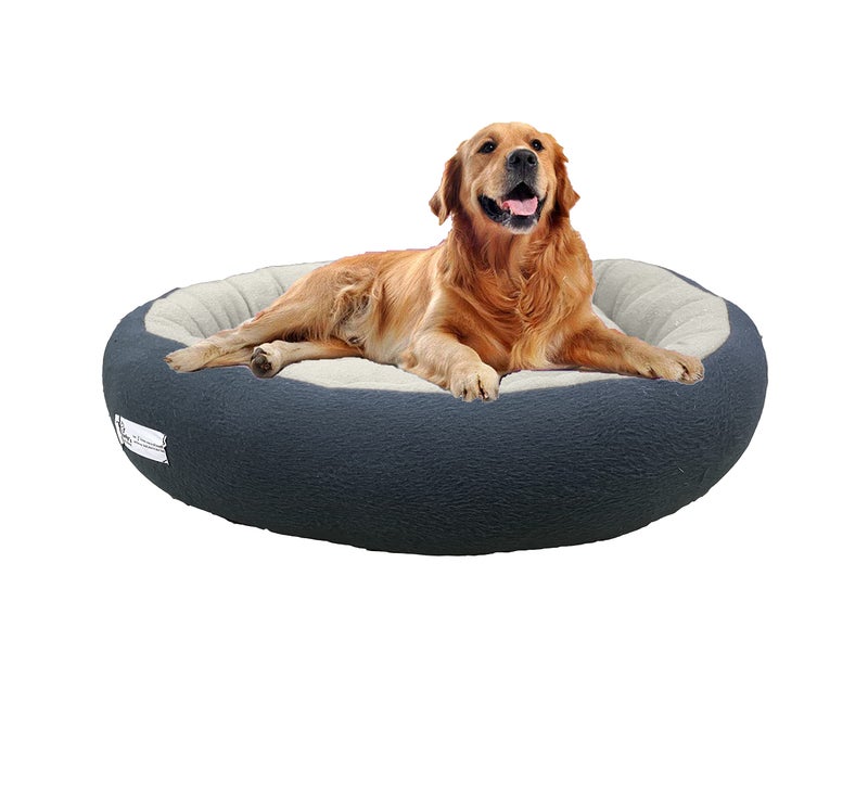 Gorgeous Poofy Dog and Cat Bed XX Large Size Round Shape Fleece Fabric Ultrasoft Micro Fiber Filling for Extra Comfort Dual Color Cream-Black Machine Washable Anti Skid Base Pet Bed for Dogs - Image 1