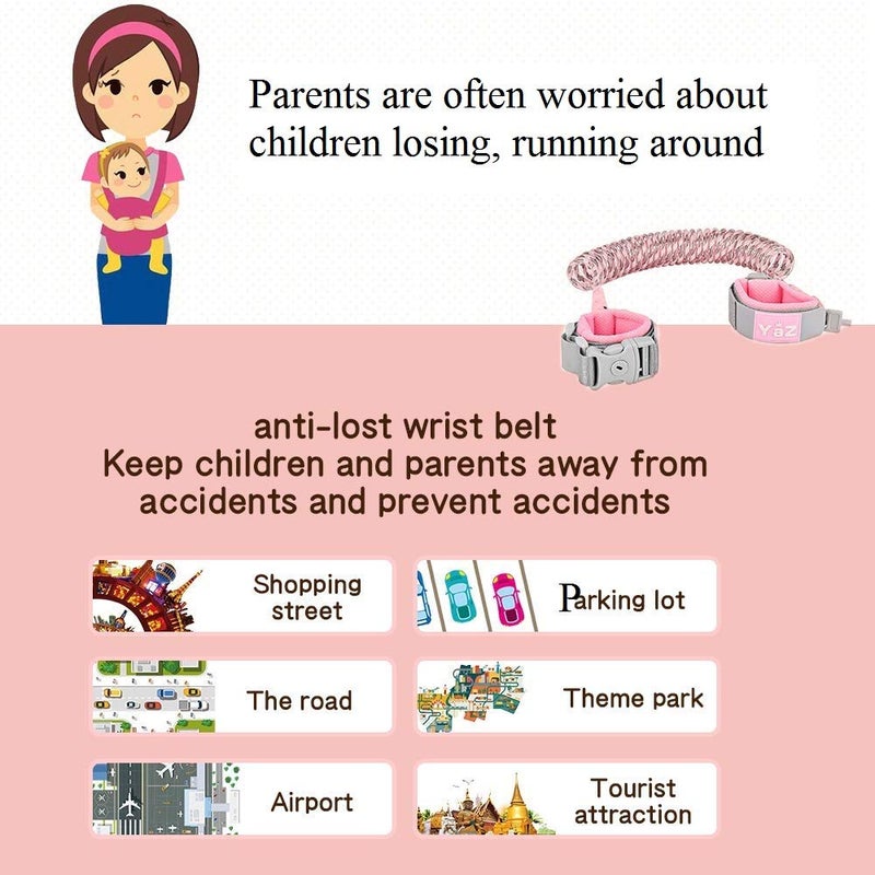 Eidyer Anti Lost Safety Wrist Link Belt, Children Harness Belt Safety Adjustable 1.5M/4.92ft Baby Toddler Reins Safety Strap Leash Walking Hand Belt Elastic Wire Rope Fluorescent and Security Lock - Image 2