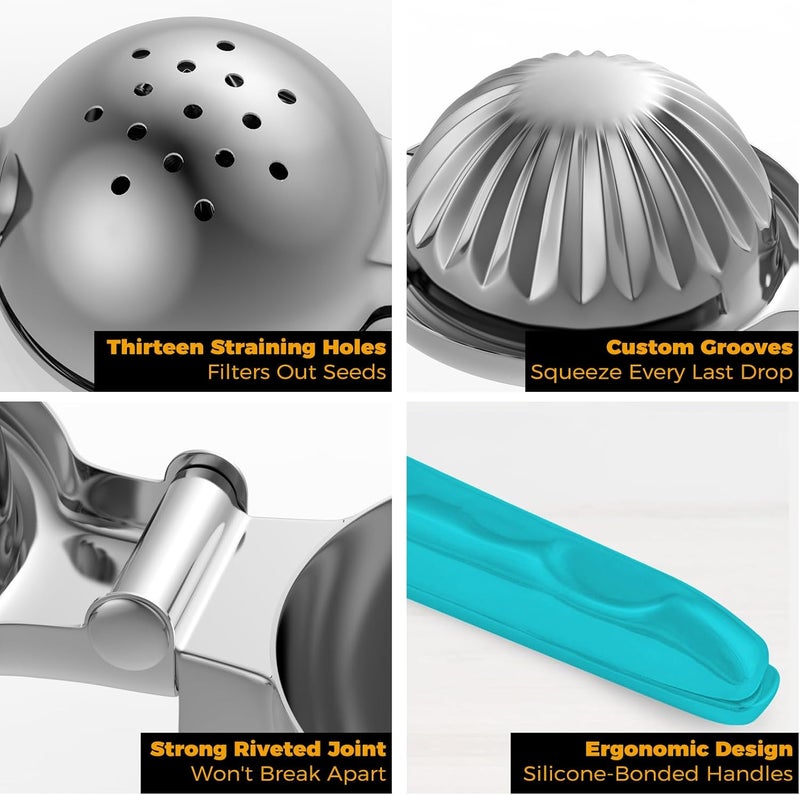 RCMo Lemon Squeezer Stainless Steel - Premium Quality, Heavy Duty Solid Metal Squeezer Bowl - Large Manual Citrus Press Juicer and Lime Squeezer (Blue) - Image 4