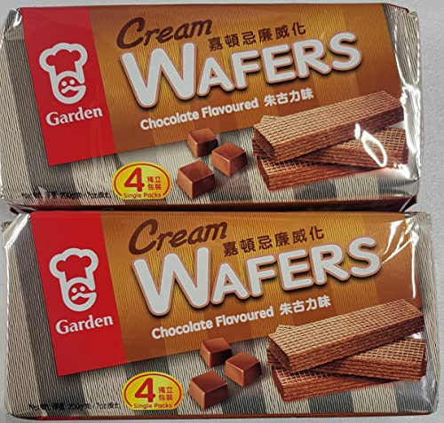 Garden Cream Wafers, Pack of 2, 7 oz each pack, Flavors of Chocolate, Vanilla, Strawberry, Cappuccino, Matcha, Coconut, Orange (Chocolate) - Image 1