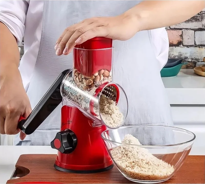 بايسا Smart Grater with 3 Apparatus Vacuum Grater with Arm Automatic Grater Grinder with Arm (Grey-Red Color M