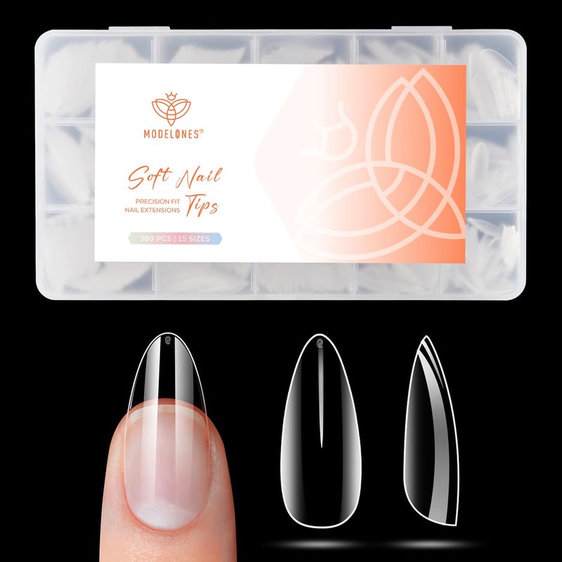modelones Medium Almond Gel Nail Tips, 360pcs Pre-shaped Clear Fake Nails Press On Full Cover 15 Sizes Acrylic Gel Tips for Extension Salon - Image 1