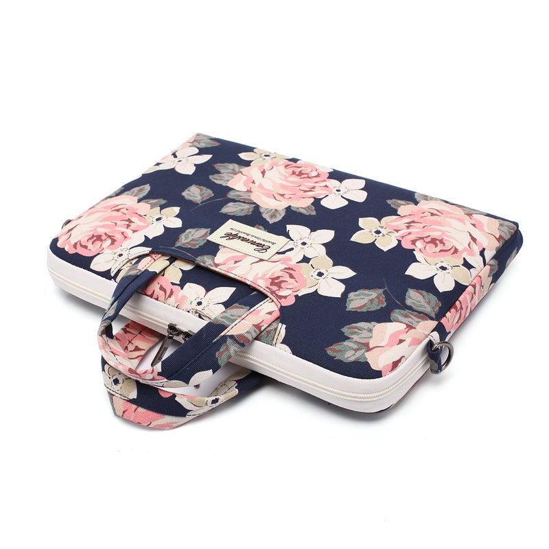canvaslife White Rose Patten Waterproof Shoulder Messenger Bag Case Sleeve for 14 Inch 15 Inch Laptop Briefcase 15.6 Inch - Image 3