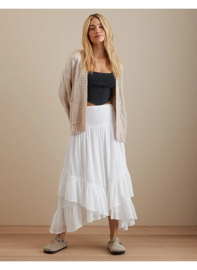 American Eagle AE Smocked High-Low Midi Skirt