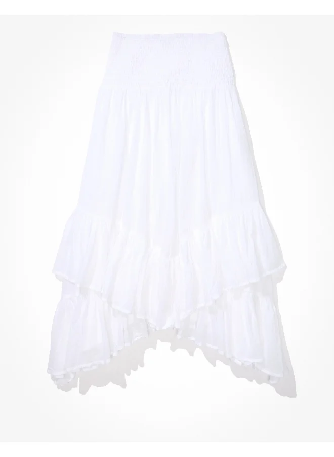 American Eagle AE Smocked High-Low Midi Skirt