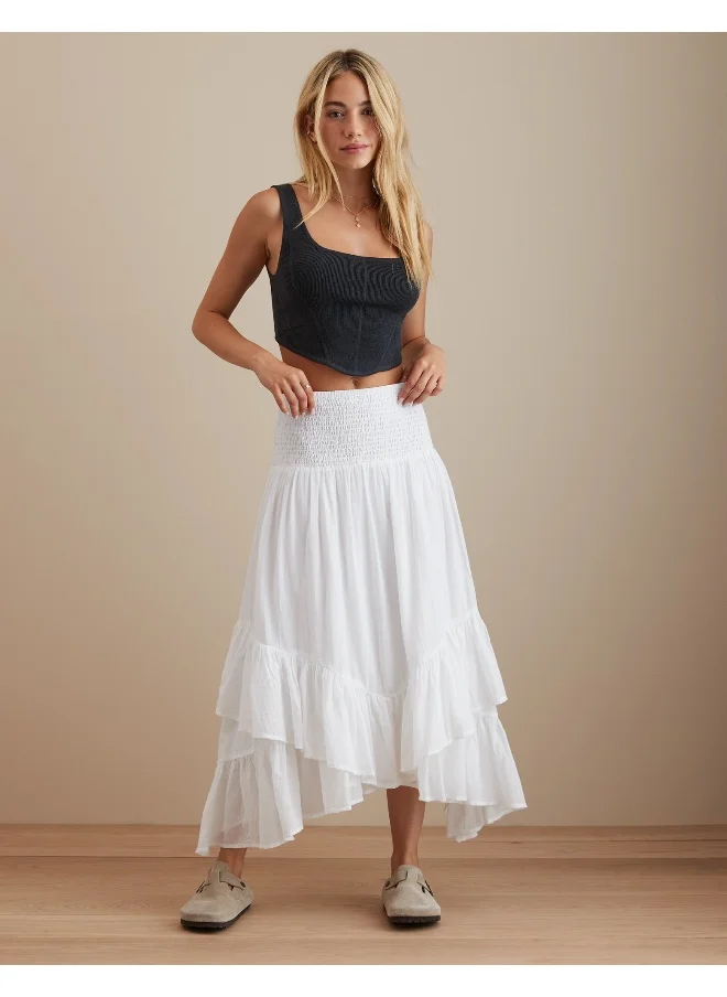 American Eagle AE Smocked High-Low Midi Skirt