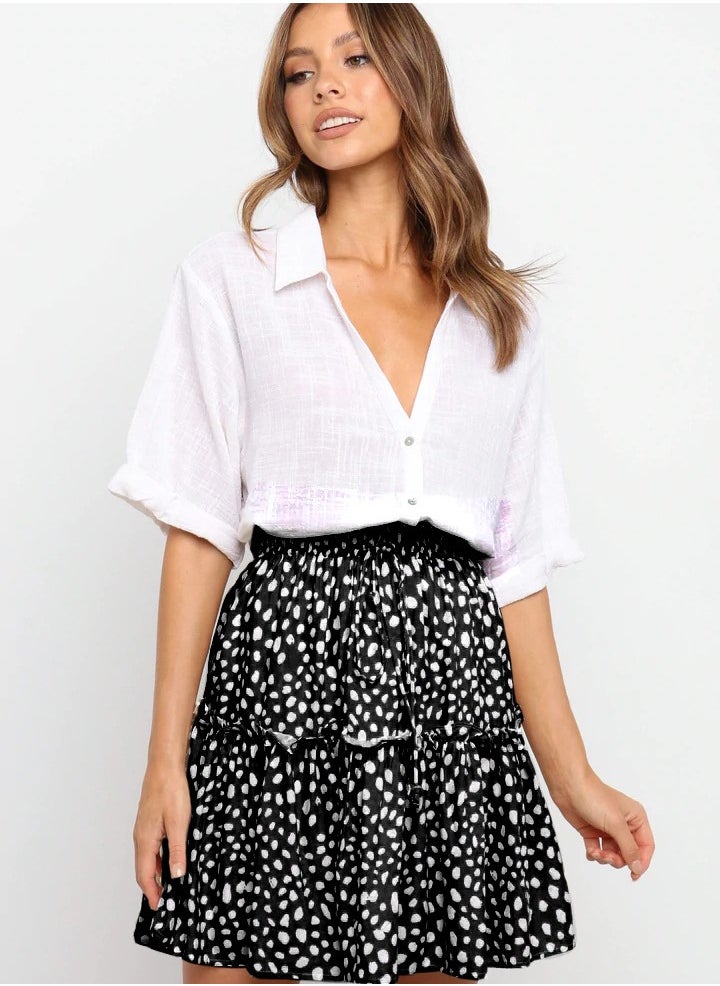 Loquat Women's High Waist Fashion Printed A-Line Short Skirt 