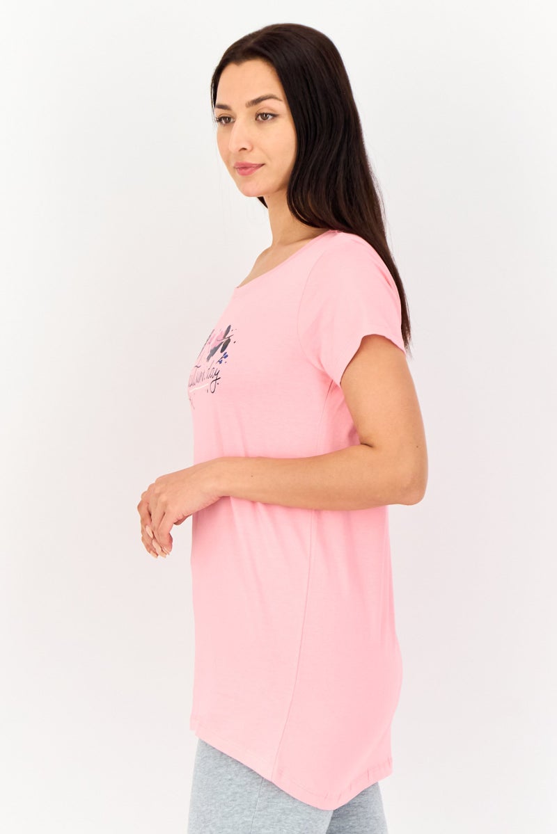 zivame Women Graphic Print Cap Sleeves Pajama Top, Pink - Image 2