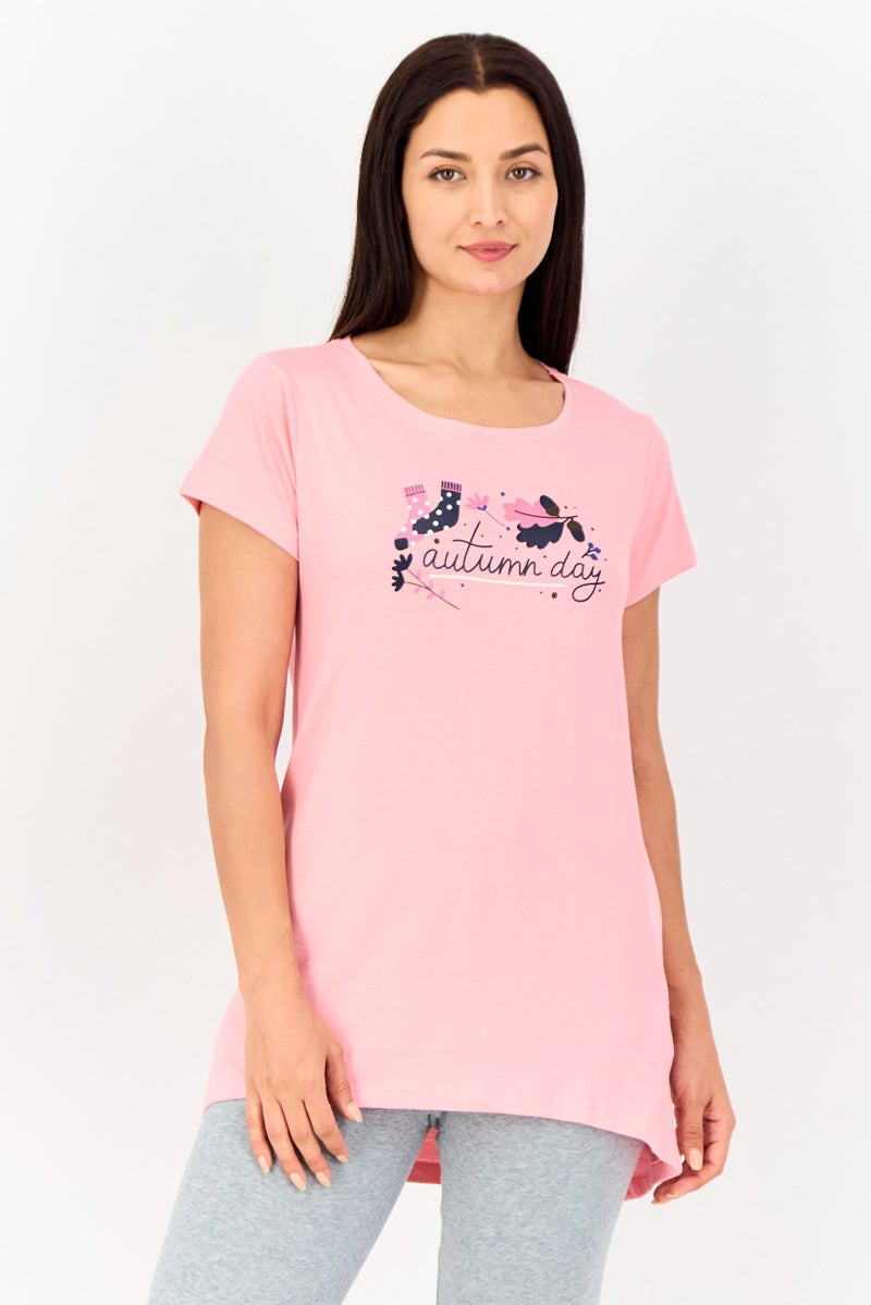 zivame Women Graphic Print Cap Sleeves Pajama Top, Pink - Image 1