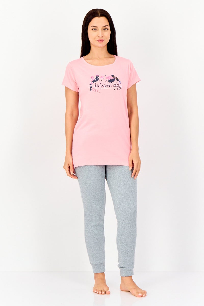 zivame Women Graphic Print Cap Sleeves Pajama Top, Pink - Image 4