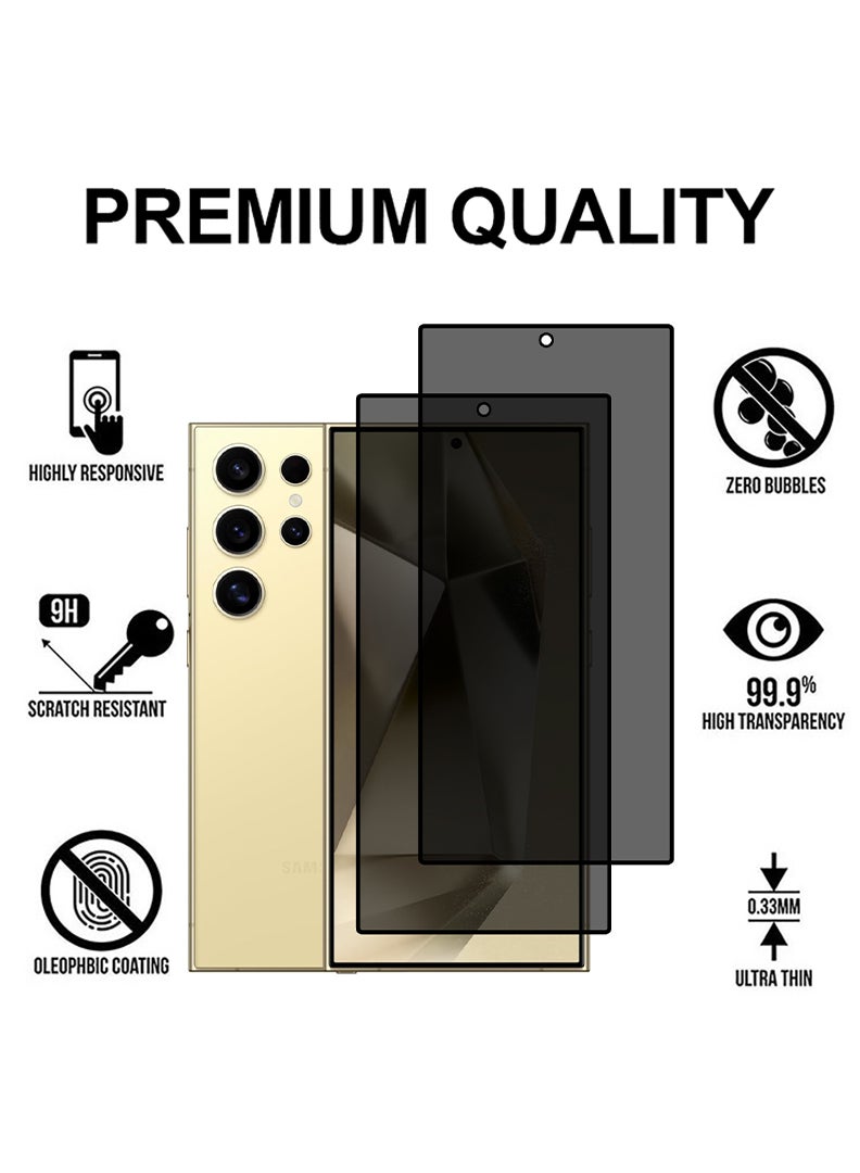Theodor Pack of 2 Tempered Glass Screen Protector With 9H hardness For Samsung Galaxy S24 Ultra 6.8 Privacy - Image 2