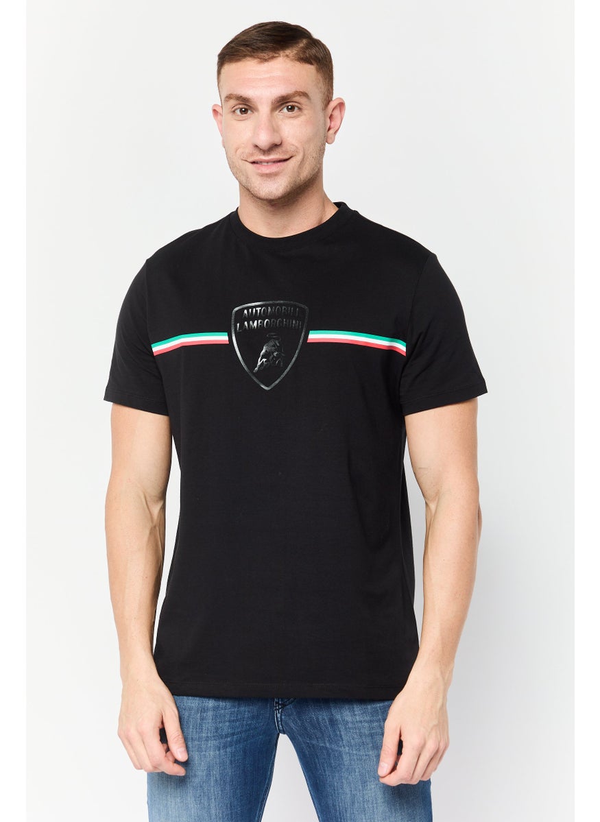 LAMBORGHINI - Men Crew Neck Short Sleeves Brand Logo T-Shirt, Black - Image 1