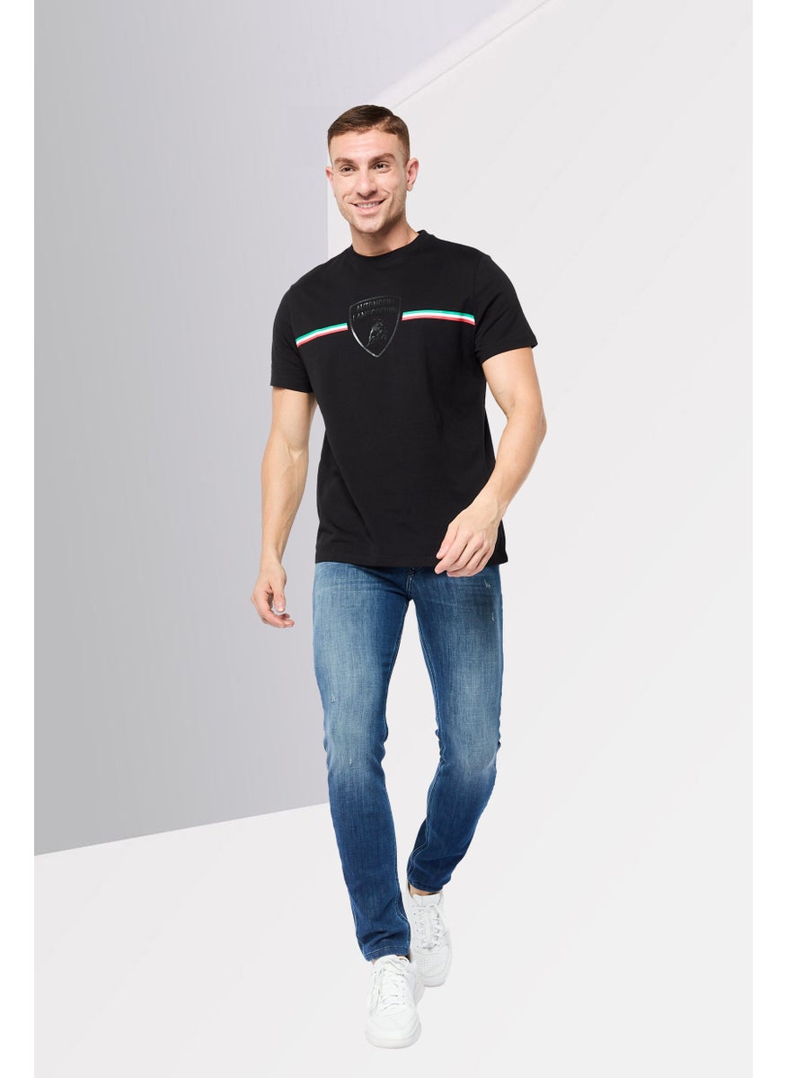 LAMBORGHINI - Men Crew Neck Short Sleeves Brand Logo T-Shirt, Black - Image 1
