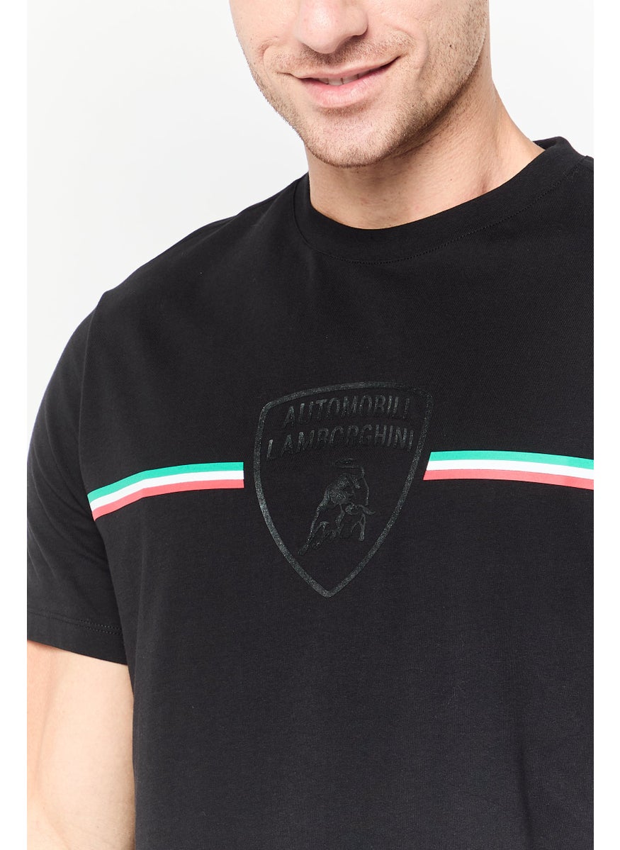 LAMBORGHINI - Men Crew Neck Short Sleeves Brand Logo T-Shirt, Black - Image 1