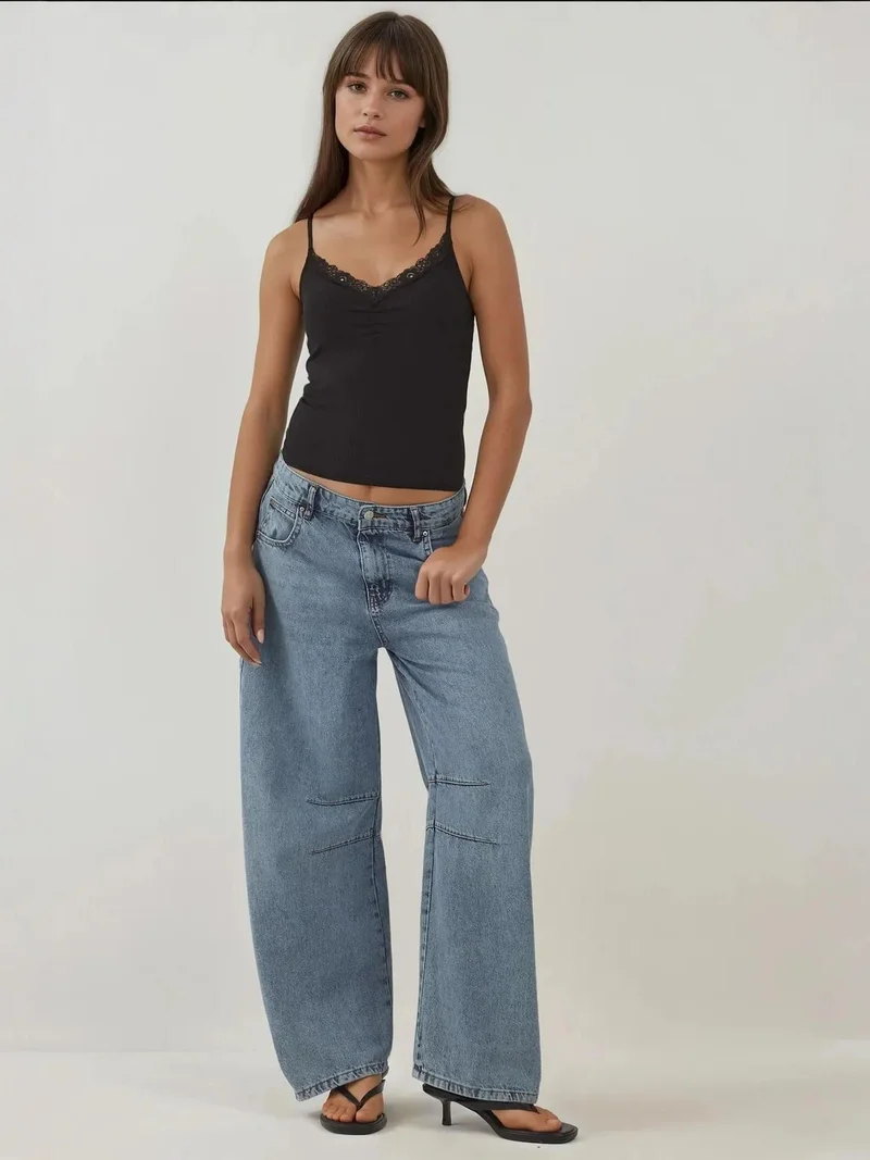 HICCUP Thin Knit V-Neck Slim Fit Top with Lace Detail