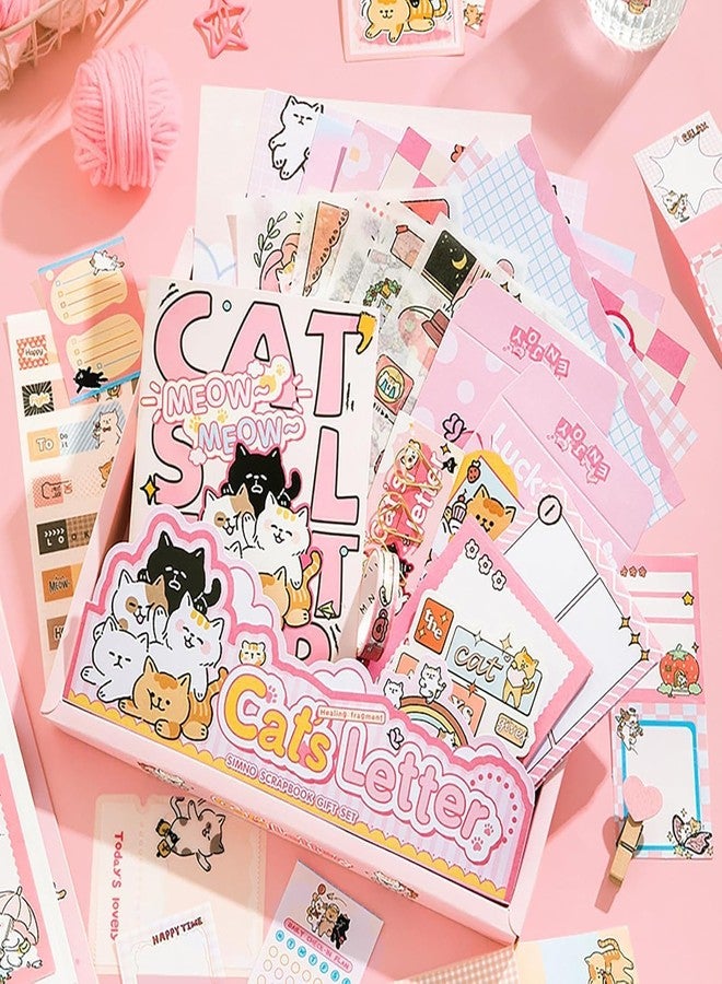 LANLOY A6 Grid Notebook Paper Vintage Aesthetic Scrapbook Kit, Attractive Cover Designs Supplies Kit With Bullet Junk Journal, Stationery Journaling Gift For Girl (Cats Letter) - Image 2