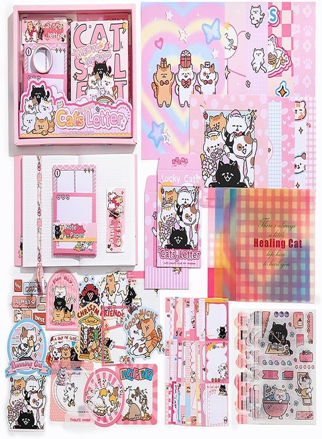 LANLOY A6 Grid Notebook Paper Vintage Aesthetic Scrapbook Kit, Attractive Cover Designs Supplies Kit With Bullet Junk Journal, Stationery Journaling Gift For Girl (Cats Letter) - Image 1