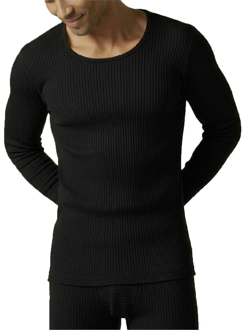DAMENSCH HeatCode Warmer for Men; Cotton Blend Winter Inner; Fleece Lined Ribbed Thermal Wear for Men Top; Super Soft Body Warmer Full Sleeves Topwear-Classic Black-XL - Image 1