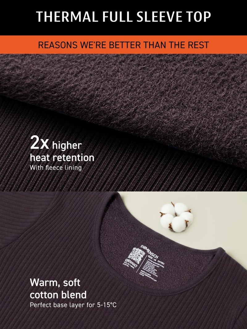 DAMENSCH HeatCode Warmer for Men; Cotton Blend Winter Inner; Fleece Lined Ribbed Thermal Wear for Men Top; Super Soft Body Warmer Full Sleeves Topwear-Classic Black-XL - Image 2