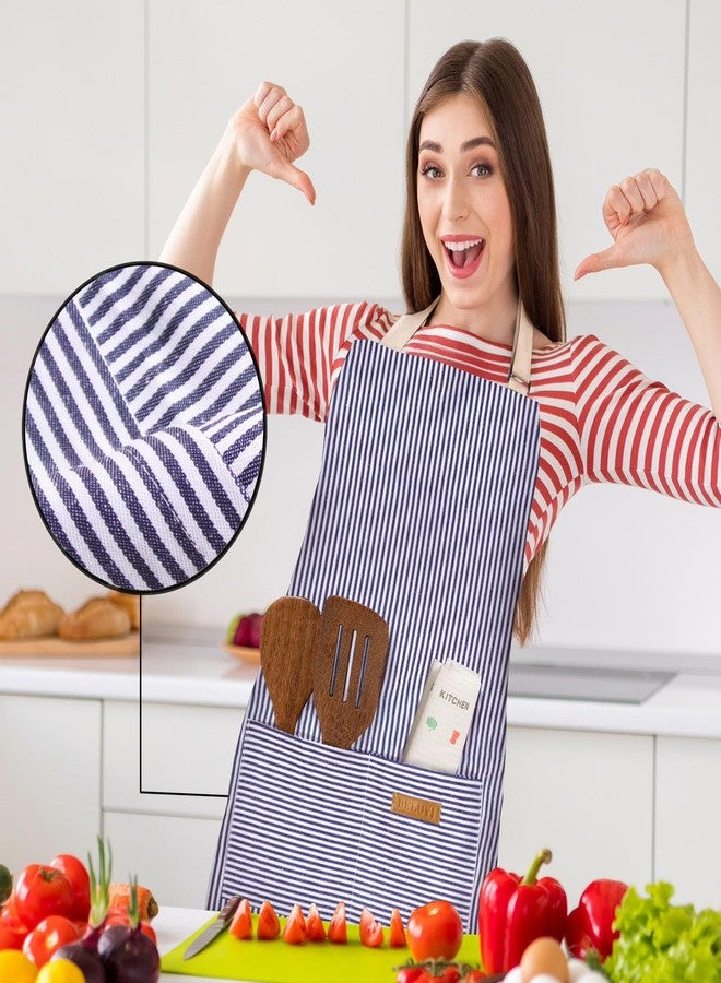 BeLuyi 2 Pack Adjustable Bib Apron with 2 Pockets Chef Cooking Kitchen Restaurant Aprons for Women Men (Blue/Red Pinstripes) - Image 4