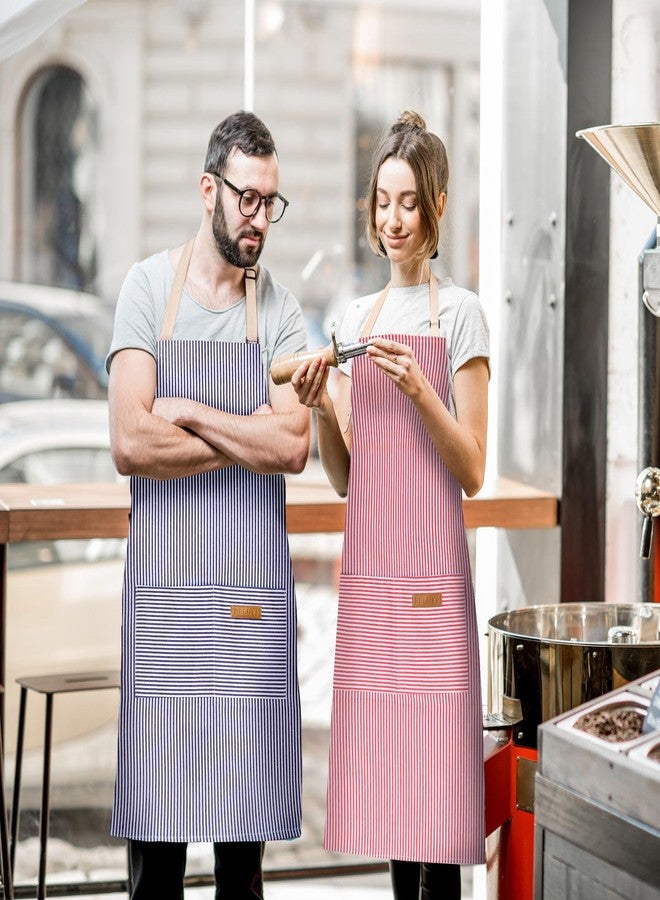 BeLuyi 2 Pack Adjustable Bib Apron with 2 Pockets Chef Cooking Kitchen Restaurant Aprons for Women Men (Blue/Red Pinstripes) - Image 5