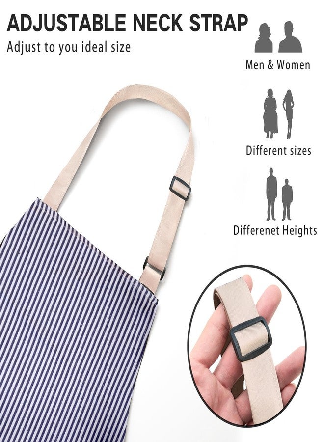 BeLuyi 2 Pack Adjustable Bib Apron with 2 Pockets Chef Cooking Kitchen Restaurant Aprons for Women Men (Blue/Red Pinstripes) - Image 2