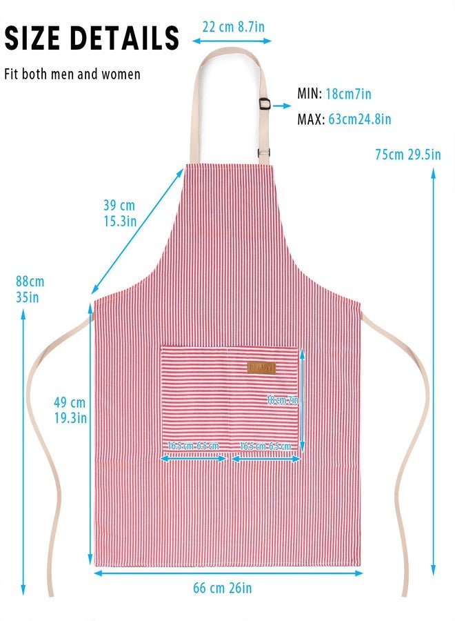 BeLuyi 2 Pack Adjustable Bib Apron with 2 Pockets Chef Cooking Kitchen Restaurant Aprons for Women Men (Blue/Red Pinstripes) - Image 3