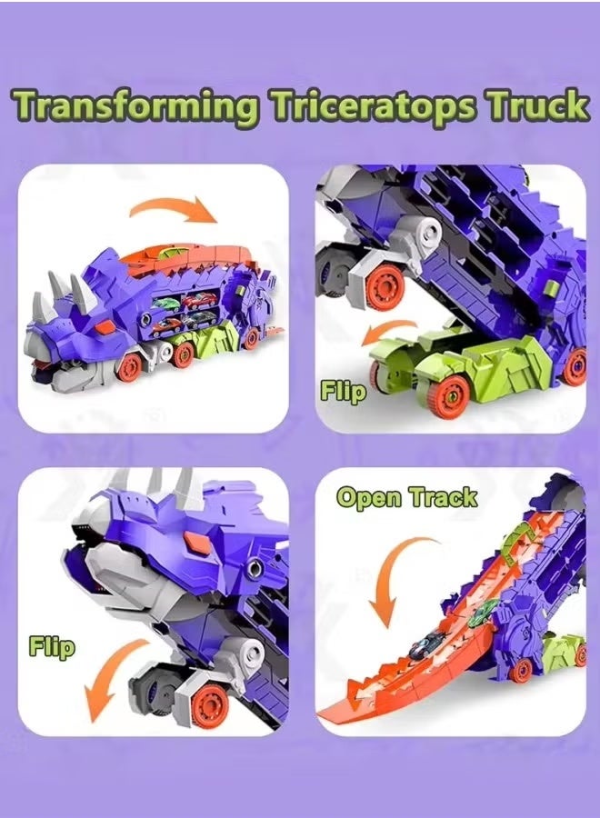 Dinosaur Truck Toy Car，  Transformable into Standing Dinosaur Toy, Kids Educational Toy Car, Dinosaur Educational Toy, Shooting Slide, Toddler Car Toy Set for Boys and Girls, Kids Party Toy (4 Cars)  - Image 4