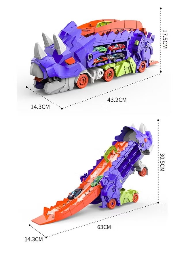 Dinosaur Truck Toy Car，  Transformable into Standing Dinosaur Toy, Kids Educational Toy Car, Dinosaur Educational Toy, Shooting Slide, Toddler Car Toy Set for Boys and Girls, Kids Party Toy (4 Cars)  - Image 2