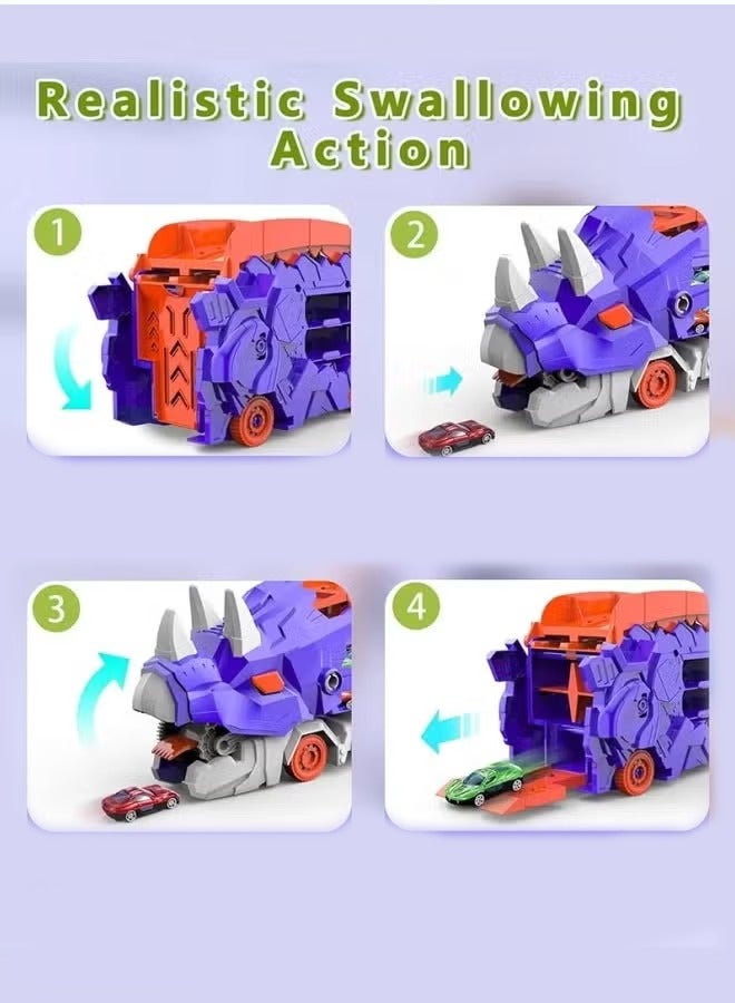 Dinosaur Truck Toy Car，  Transformable into Standing Dinosaur Toy, Kids Educational Toy Car, Dinosaur Educational Toy, Shooting Slide, Toddler Car Toy Set for Boys and Girls, Kids Party Toy (4 Cars)  - Image 3