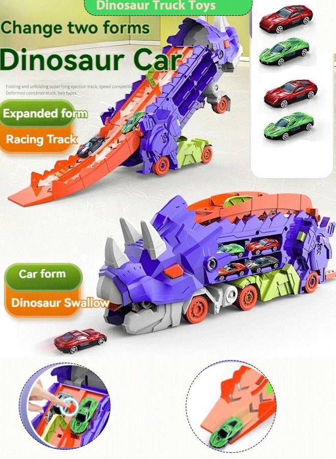 Dinosaur Truck Toy Car，  Transformable into Standing Dinosaur Toy, Kids Educational Toy Car, Dinosaur Educational Toy, Shooting Slide, Toddler Car Toy Set for Boys and Girls, Kids Party Toy (4 Cars)  - Image 1