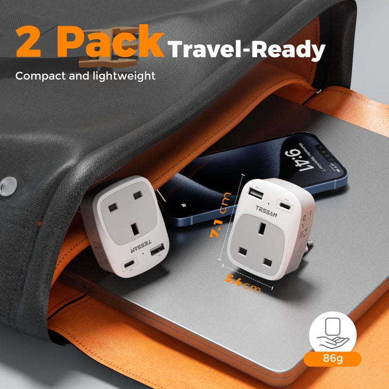 تيسان TESSAN UK to Italy Plug Adapter, Type L Travel Plug Adapter with USB C - Image 5