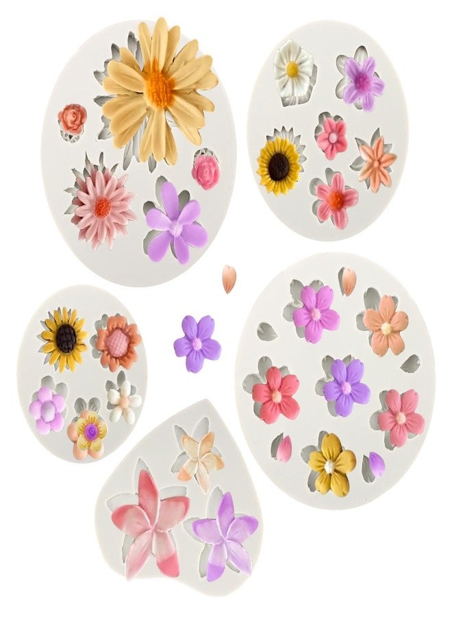 Restynic 5Pcs Flower Molds Silicone, Daisy Flower Fondant Polymer Clay Resin Mold, Candy Chocolate Fondant Molds for Baking and DIY Cake Cupcake Decorating - Image 1