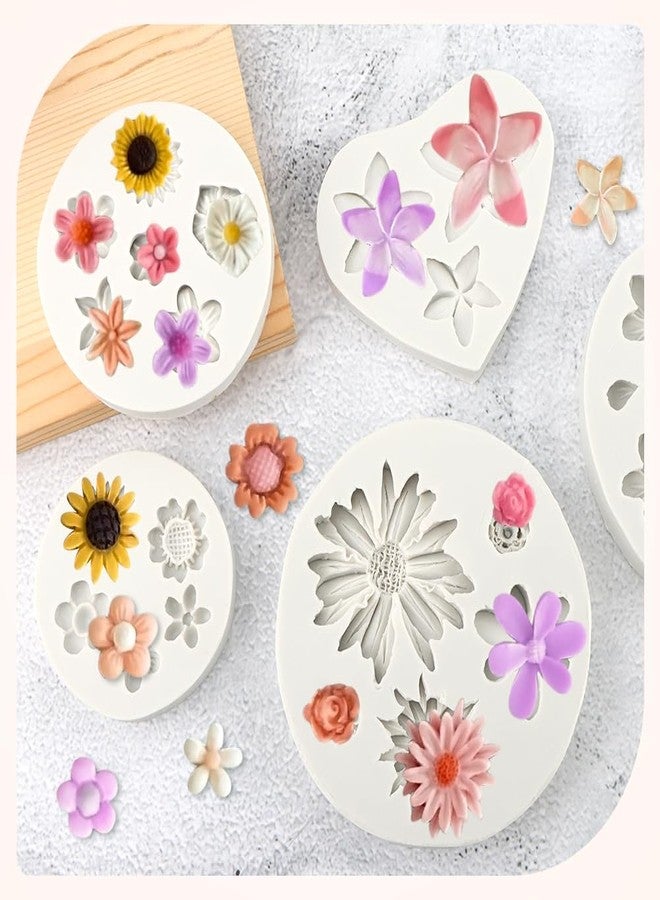 Restynic 5Pcs Flower Molds Silicone, Daisy Flower Fondant Polymer Clay Resin Mold, Candy Chocolate Fondant Molds for Baking and DIY Cake Cupcake Decorating - Image 5