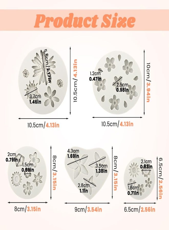 Restynic 5Pcs Flower Molds Silicone, Daisy Flower Fondant Polymer Clay Resin Mold, Candy Chocolate Fondant Molds for Baking and DIY Cake Cupcake Decorating - Image 2