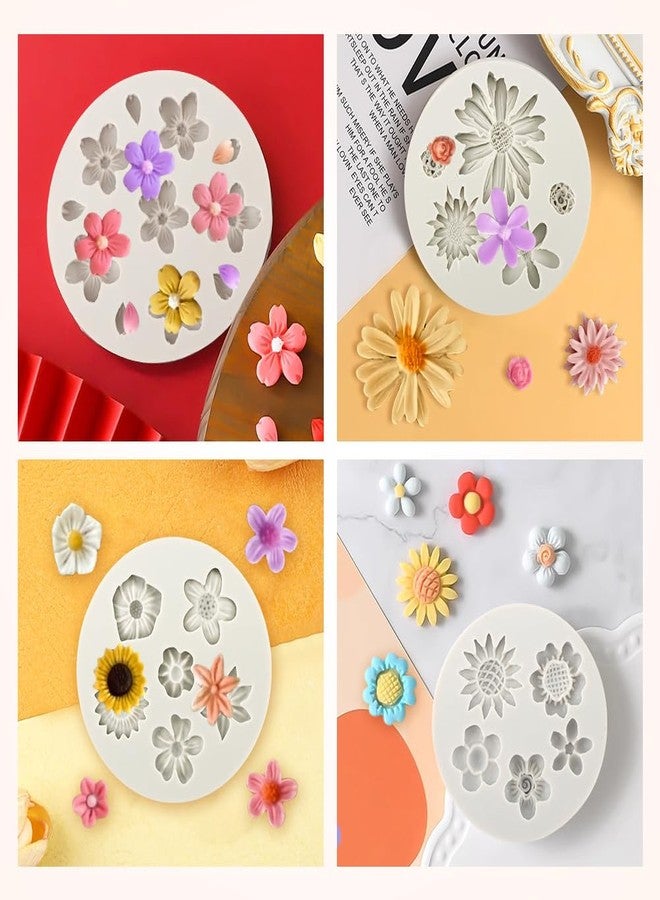 Restynic 5Pcs Flower Molds Silicone, Daisy Flower Fondant Polymer Clay Resin Mold, Candy Chocolate Fondant Molds for Baking and DIY Cake Cupcake Decorating - Image 4