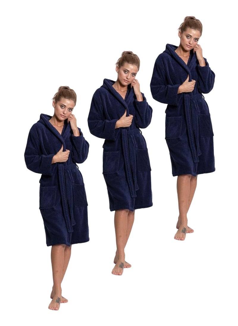 White Rose 3 Pieces Navy Blue Color Luxury Suite Terry Bath Robe Medium Sizes  - Image 1
