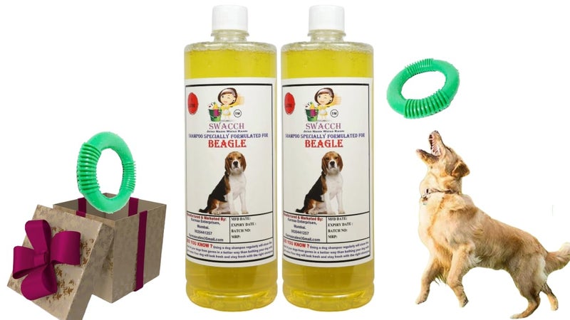 swacch Shampoo | Puppy Safe Shampoo | PH Balanced | Beagle Dog Shampoo 1 Litre Pack of 2 Lemon + | O PVC Ring Rubber Chew Toy | Teething Chew Toy I Dental Teething I Durable I Combo Pack - Image 1