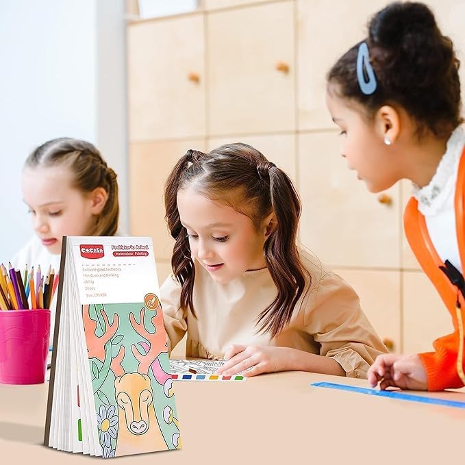 Bitrexup Pocket Watercolor Painting Book for Kids Activity Books | Portable Water Coloring Books Paint Bookmarks 1 Brush 20 Sheet Cartoon Painting kit Children Watercolor Paint Book Gift Kids - Image 4
